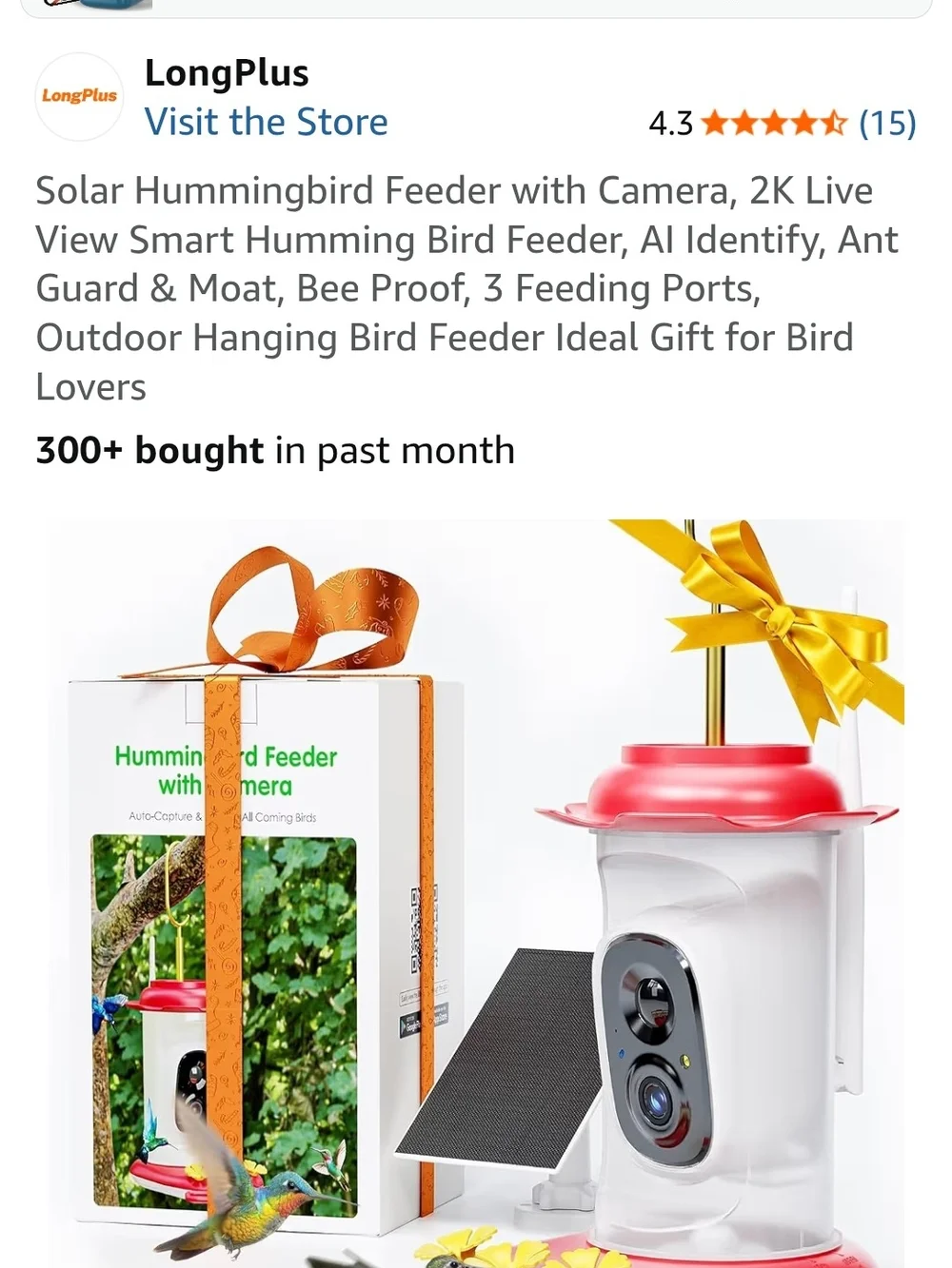 Red Solar Hummingbird Feeder with Camera